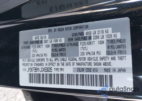 2018 Mazda Cx-5 Sport z USA, uszkodzony, nr VIN JM3KFBBMXJ0459905